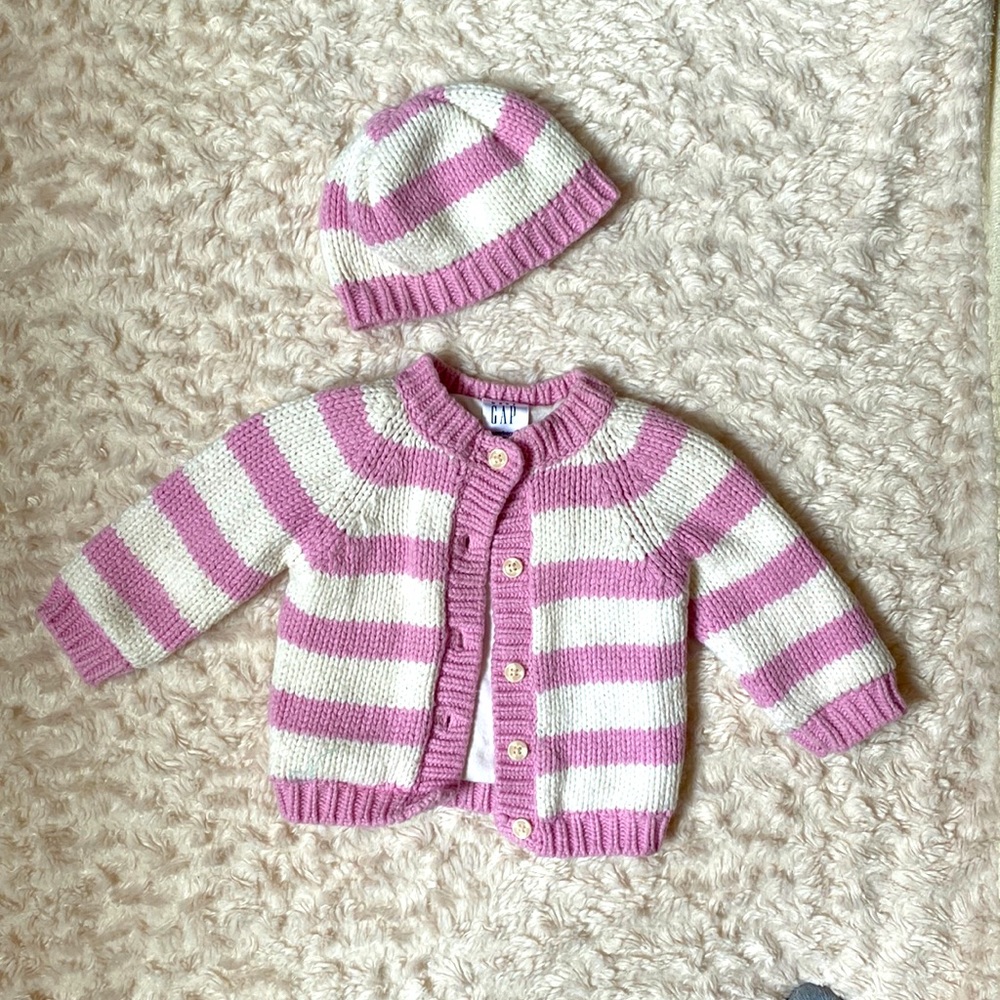 Baby Girl Gap Lined Cardigan and Matching Hat